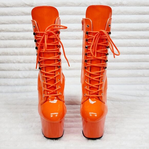 Adore Bright Orange Patent High Heel Platform Ankle Boots - Picture 5 of 8